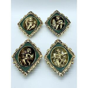 Vintage Ardco Guild Ornate Cupids Wall Art Decor Hanging Plaques 6x4.5”